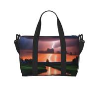 Poezjzw Lightning At Dusk Travel Duffel Bag Tote Carry On Luggage Bag Water Resistant Weekender Overnight Bags For Foldable, Black, One Size, Black, One Size