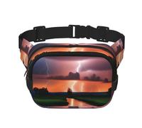 Poezjzw Lightning At Dusk Travel Waist Bag Suitable For Running, Cycling And Outdoor Adventures, Store Mobile Phones And Credit Cards, Black, One Size