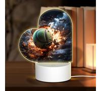 POEZJZW Lightning Fever Tennis Pattern Heart Shape Acrylic Night Light with USB Cable Adjustable 3 Colors for Restaurant Bar Cafe