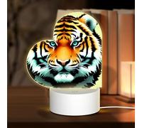 POEZJZW Little Fat Tiger Head Pattern Heart Shape Acrylic Night Light with USB Cable Adjustable 3 Colors for Restaurant Bar Cafe