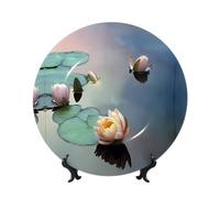 POEZJZW Lotus Flower Painting Pattern Bone China Decorative Plate Dinner Plates Crafts Perfect Decoration for Home Office and Coffee Shop 7in