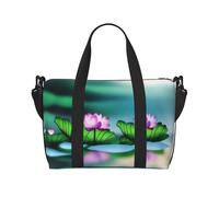 Poezjzw Lotus On The Lake Travel Duffel Bag Tote Carry On Luggage Bag Water Resistant Weekender Overnight Bags For Foldable, Black, One Size, Black, One Size