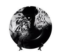 POEZJZW Love Theme Couple Tigers Pattern Bone China Decorative Plate Dinner Plates Crafts Perfect Decoration for Home Office and Coffee Shop 7in