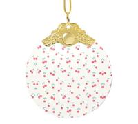 Poezjzw Lovely Sweet Red Cherry Pattern Gold Metal Buckle Round Glass Ornaments Christmas Tree Hanging Home Decoration Gatherings Souvenirs