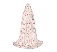 POEZJZW Lovely Sweet Red Cherry Pattern Teenager Hooded Cloak Cloak Women Men Halloween Costume Masquerade Cosplay Costume Christmas Party Robe S