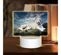 POEZJZW Majestic Tiger Resting On A Rock with Cloudy Sky Pattern Led Lamp Base Night Light Acrylic USB 3 Mode for Room Cafe Bar Birthday Party