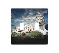 Poezjzw Majestic Tiger Resting On A Rock with Cloudy Sky Pattern Wall Plate Outlet Cover Decorative Wall Plate Size 4.5X 4.5in Double Toggle Outlet Light Switch Cover