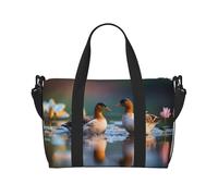 Poezjzw Mandarin Ducks In Water Travel Duffel Bag Tote Carry On Luggage Bag Water Resistant Weekender Overnight Bags For Foldable, Black, One Size