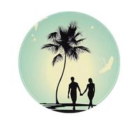POEZJZW Married Couple Walking On The Beach Pattern Round Non-Slip Rubber Base Small Mouse Pad Suitable For Games Computer Laptop 7.9x7.9 In