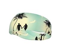 Poezjzw Married Couple Walking On The Beach Pattern Sports Headband Suitable For Running Yoga Running Cycling Elastic Moisture Band