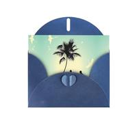 POEZJZW Married Couple Walking On The Beach Patterned Pearl Paper Blank Greeting Card Suitable For Birthday Wedding Party Invitation With Blue Envelope