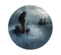 POEZJZW Mermaid Girl And Sailing On Sea Ship Pattern Round Mouse Pad, Non-Slip Rubber Base Small Mouse Pad, Suitable For Games, Computer Laptop, 7.9x7.9 Inches.