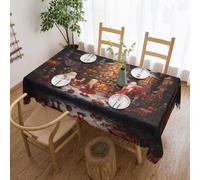 POEZJZW Merry Christmas Season Pattern Rectangular Tablecloth, 54x72 Inch Wavy Lace Border Polyester Table Cloth for Dining, Kitchen, Parties