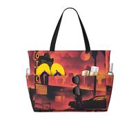 POEZJZW Miami Pattern Beach Travel Bag Shoulder Shopping Daily Travel Shoulder Hand Bag Large Capacity Storage