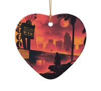 Poezjzw Miami Pattern Christmas Heart Shape Ceramic Ornaments Christmas Tree Hanging Home Decoration Gatherings Souvenirs