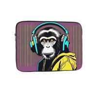POEZJZW Monkey listening to music Laptop Bag Handheld Portable Briefcase Shockproof Protective Sleeve Computer Inner Bag For 10 inch inch Laptop, Black, 25.40 cm