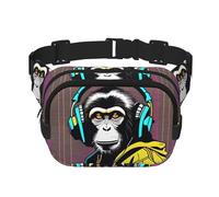 Poezjzw Monkey Listening To Music Travel Waist Bag Suitable For Running, Cycling And Outdoor Adventures, Store Mobile Phones And Credit Cards, Black, One Size, Black, One Size