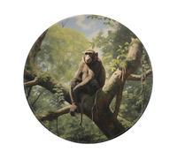 POEZJZW Monkey Sitting On A Tree Pattern Round Mouse Pad Desktop Protection Mat with Non-Slip Rubber Base 7.9Ã-7.9 in for Home and Office