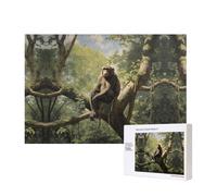 Poezjzw Monkey Sitting On A Tree Puzzles For Adult 300 Pieces Wooden Jigsaw For Family Friend Home Decor Wall Art 15.7 X 11in