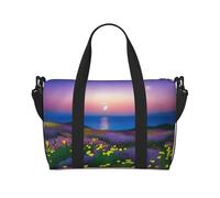 Poezjzw Moonrise Flower Sea Travel Duffel Bag Tote Carry On Luggage Bag Water Resistant Weekender Overnight Bags For Foldable, Black, One Size