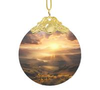 Poezjzw Morning Sun Pattern Christmas Glass Gold Metal Buckle Pendant Decorations Suitable For Home Shopping Malls And Holiday Celebrations