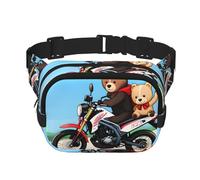 Poezjzw Moto Cute Bear Travel Waist Bag Suitable For Running, Cycling And Outdoor Adventures, Store Mobile Phones And Credit Cards, Black, One Size