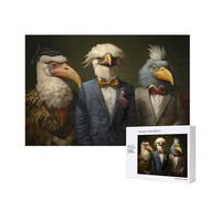 Poezjzw Multiple Bird Head Anthropomorphisms Puzzles For Adult 300 Pieces Wooden Jigsaw For Family Friend Home Decor Wall Art 15.7 X 11in