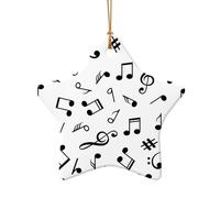 Poezjzw Musical Theme Pattern Ceramic Star Shape Christmas Tree Ornaments, Family New Year Home Souvenirs For Gatherings