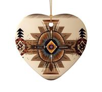 Poezjzw Native American Painting Pattern Christmas Ceramic Heart Shape Pendant Decorations Suitable For Home Shopping Malls And Holiday Celebrations