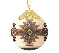 Poezjzw Native American Painting Pattern Christmas Glass Gold Metal Buckle Pendant Decorations Suitable For Home Shopping Malls And Holiday Celebrations