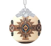 Poezjzw Native American Painting Pattern Glass Christmas Ornament Round Hanging Pendant Gifts For Xmas Holidays Ornaments Home Decor Silver Metal Buckle