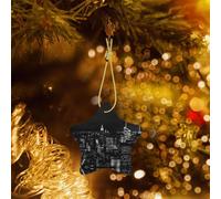 Poezjzw New York Night Sky Pattern Ceramic Star-Shaped Christmas Tree Ornaments, Family New Year Home Souvenirs For Gatherings