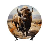 POEZJZW North American Bison Herd Bone China Decorative Plate Dinner Plates Crafts Perfect Decoration for Home Office and Coffee Shop 8in