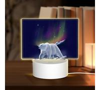 POEZJZW Northern Lights Polar Bear Pattern Rectangular Acrylic Night Light Touch Switch Accent for Bookshelves Desks Nightstands