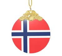Poezjzw Norwegian Flag Pattern Christmas Glass Gold Metal Buckle Pendant Decorations Suitable For Home Shopping Malls And Holiday Celebrations
