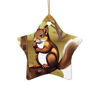 Poezjzw Nut-Eating Squirrel Pattern Ceramic Christmas Ornament Star Shape Hanging Pendant Gifts For Xmas Holidays, Ornaments For Home Decor