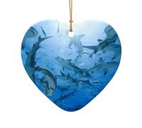 Poezjzw Ocean Animal Shark Pattern Ceramic Heart Shape Christmas Tree Ornaments, Family New Year Home Souvenirs For Gatherings