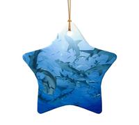 Poezjzw Ocean Animal Shark Pattern Ceramic Star Shape Christmas Tree Ornaments, Family New Year Home Souvenirs For Gatherings