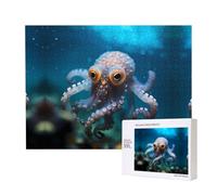 Poezjzw Octopus With Big Eyes Puzzles For Adult 500 Pieces Wooden Jigsaw For Family Friend Home Decor Wall Art 20.4 X 15 In