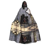 POEZJZW Old Wooden Barn With Rusted Tractor Pattern Poncho Halloween Hooded Cape Women'S Men'S Halloween Dress Up Party Cosplay Costumes