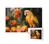 Poezjzw Orange Parrot Bird Puzzles For Adult 300 Pieces Wooden Jigsaw For Family Friend Home Decor Wall Art 15.7 X 11in