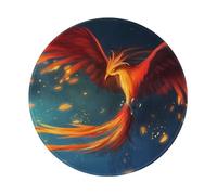 POEZJZW Orange Red Phoenix Pattern Round Mouse Pad, Non-Slip Rubber Base Small Mouse Pad, Suitable For Games, Computer Laptop, 7.9x7.9 Inches.