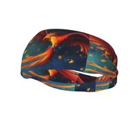 Poezjzw Orange Red Phoenix Pattern Sports Headband Suitable For Running Yoga Elasticated Moisture Wicking Hairband