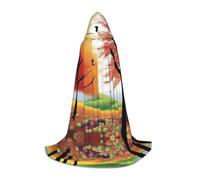 POEZJZW Orchard In Autumn Pattern Hooded Cloak Robe Costume Cloak For Adult Men Women Christmas Hoodies Cape Cosplay Costumes, Black, S