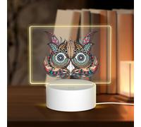 POEZJZW Owl in African Indian Totem Pattern Led Lamp Base Night Light Acrylic USB 3 Mode for Room Cafe Bar Birthday Party