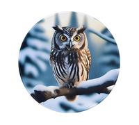 POEZJZW Owl On A Branch Pattern Round Mouse Mat, Cute Mouse Pad, Non-Slip Rubber Base with Stitched Edge, Small Size 7.9 X 7.9 Inch