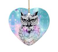 Poezjzw Owl Tree Branch Pattern Ceramic Heart Shape Christmas Tree Ornaments, Family New Year Home Souvenirs For Gatherings
