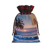POEZJZW Palm Tree Waves Drawstring Gift Bag Snack Bag Candy Bag, Perfect For Celebration Christmas Birthdays, Parties Etc