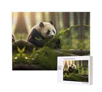 Poezjzw Panda Eating Bamboo Puzzles For Adult 500 Pieces Wooden Jigsaw For Family Friend Home Decor Wall Art 20.4 X 15 In