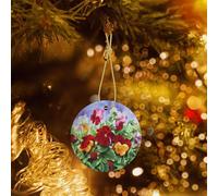 Poezjzw Pansy Perfection Pattern Ceramic Round-Shaped Christmas Tree Ornaments, Family New Year Home Souvenirs For Gatherings
